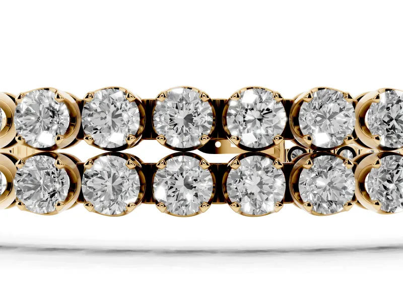 Round Lab-Grown Diamond Double Row Tennis Bracelet | Aligned Rows | Yellow Gold