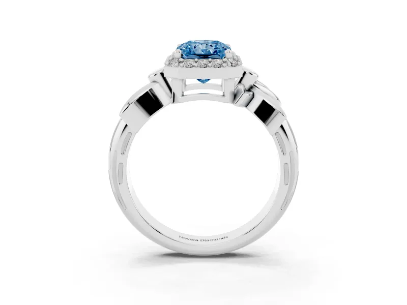 Radiant Cut Floral Halo Engagement Ring Setting for a Fancy Blue Lab-Grown Diamond | Platinum
