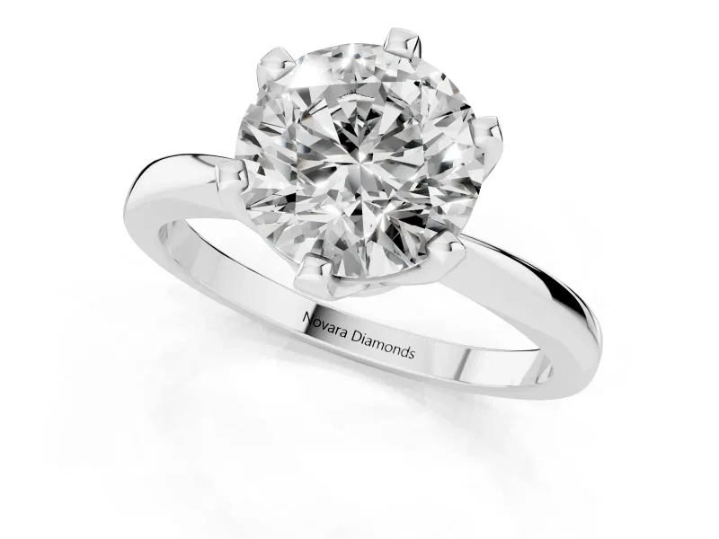Round Cut Diamond Solitaire Engagement Ring Set in Silver with Slim Tapered Solitaire Band