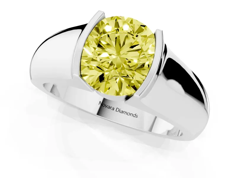 Round Half Bezel Engagement Ring Setting for a Fancy Yellow Lab-Grown Diamond | Wide Band | Platinum