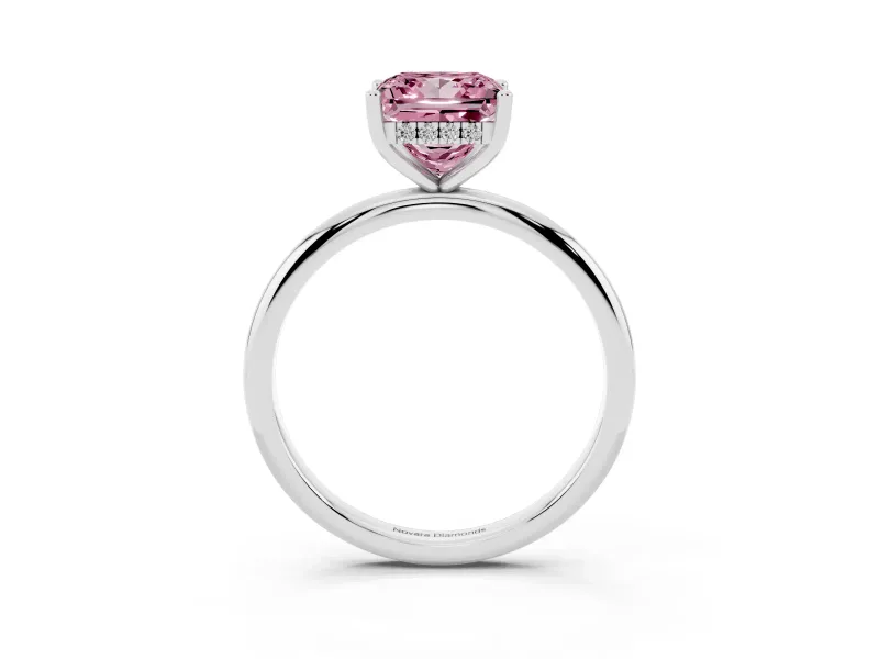 Fancy Pink Princess Cut Diamond Solitaire Engagement Ring Set in White gold with Prong Setting and Polished Band
