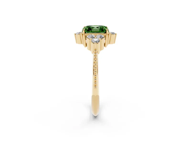 Asscher Cut Cluster Engagement Ring Setting for a Fancy Green Lab-Grown Diamond | Yellow Gold