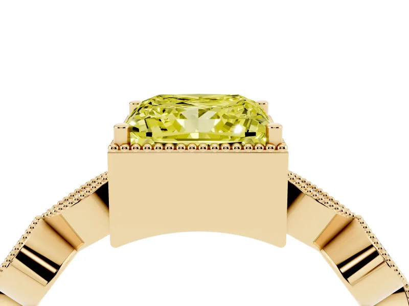 Princess Cut Vintage Milgrain Engagement Ring Setting for a Fancy Yellow Lab-Grown Diamond | Yellow Gold