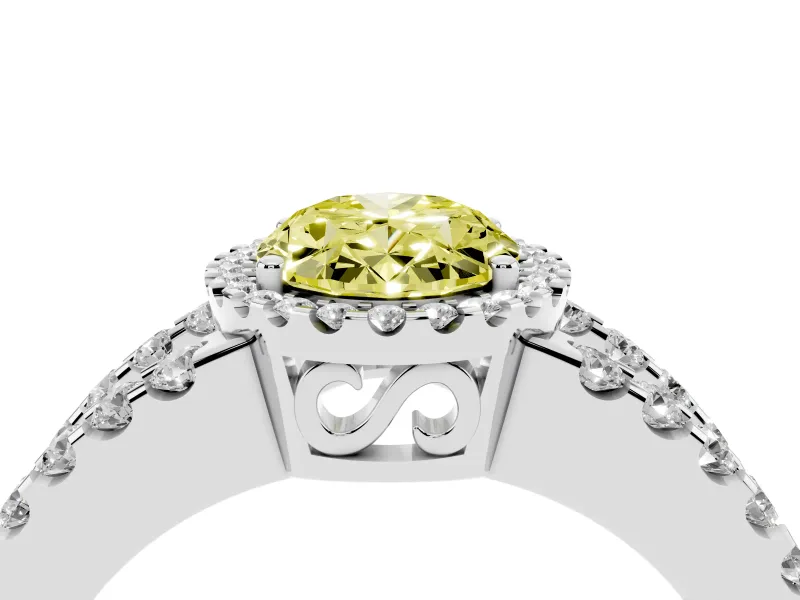 Fancy Yellow Oval Cut Diamond Halo Ring Set in Silver with Pavé Split Shank and Prong Setting