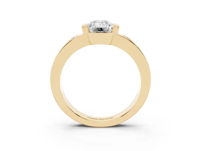 Emerald Cut Tension Style Engagement Ring Setting | Flush Set Accents | Yellow Gold