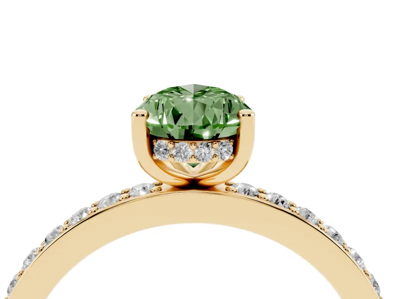 Fancy Green Pear Cut Diamond Pavé Band Ring Set in Yellow gold with Prong-Set Center Stone