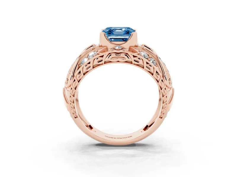 Asscher Cut Art Deco Engagement Ring Setting for a Fancy Blue Lab-Grown Diamond | Rose Gold