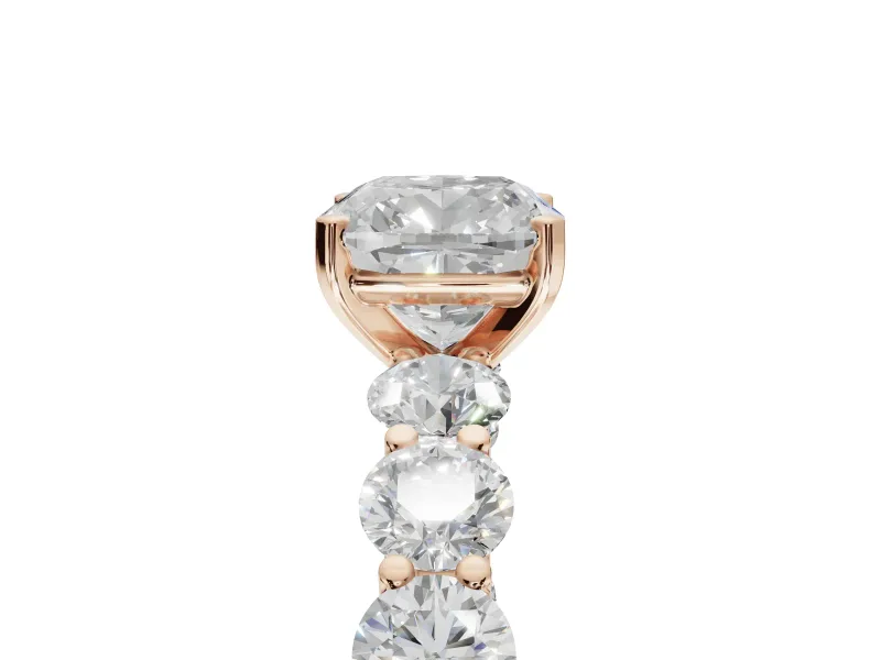 Cushion Cut Side Stone Engagement Ring Setting | Scalloped Prong Accents | Rose Gold