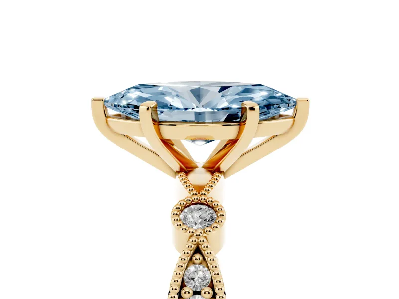 Marquise Vintage Milgrain Engagement Ring Setting for a Fancy Blue Lab-Grown Diamond | Yellow Gold
