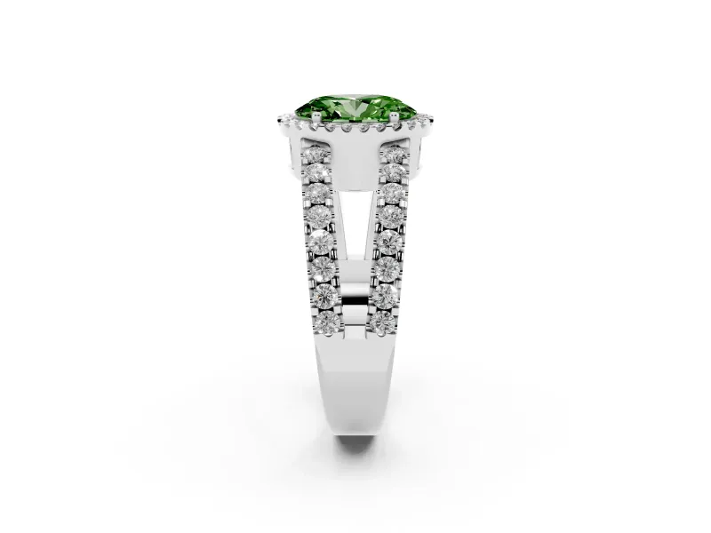 Oval Halo Split Shank Engagement Ring Setting for a Fancy Green Lab-Grown Diamond | Sterling Silver