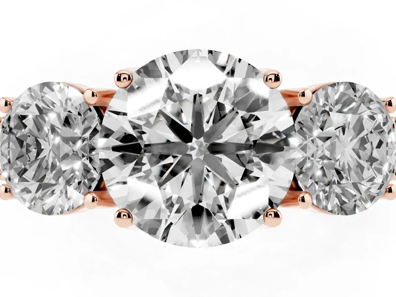 Round Vintage Three Stone Engagement Ring Setting | Milgrain Pavé Band | Rose Gold