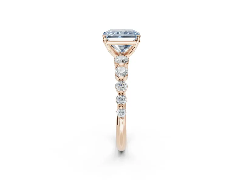 Radiant Cut Graduated Side Stone Engagement Ring Setting for a Fancy Blue Lab-Grown Diamond | Rose Gold