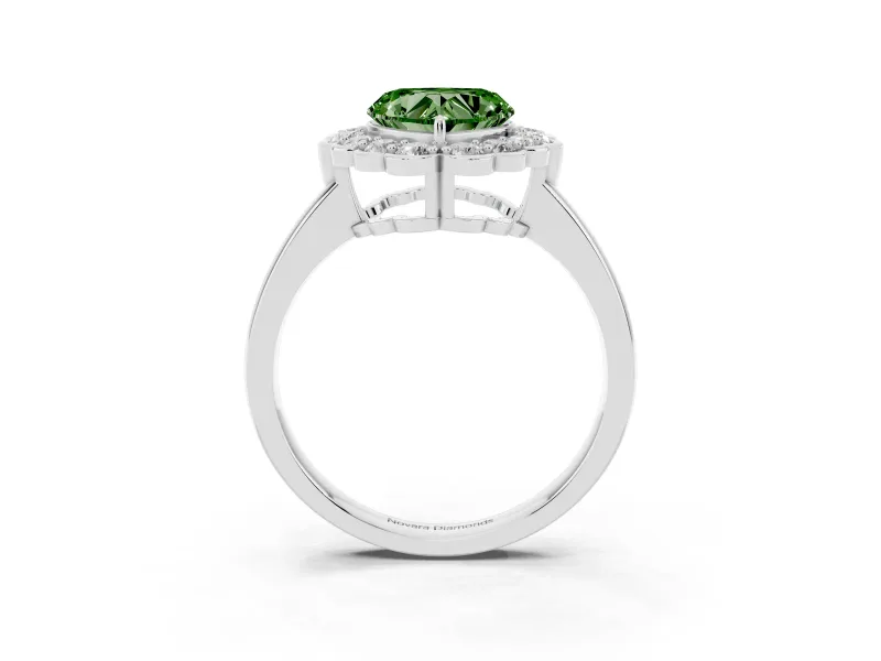 Heart-Shaped Scalloped Cluster Halo Engagement Ring Setting for a Fancy Green Lab-Grown Diamond | Plain Band | Platinum
