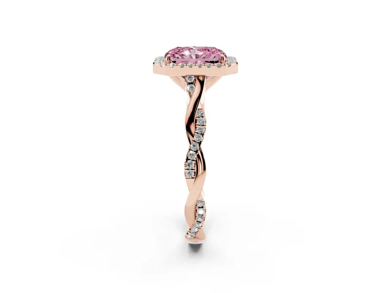 Radiant Cut Twist Halo Engagement Ring Setting for a Fancy Pink Lab-Grown Diamond | Rose Gold
