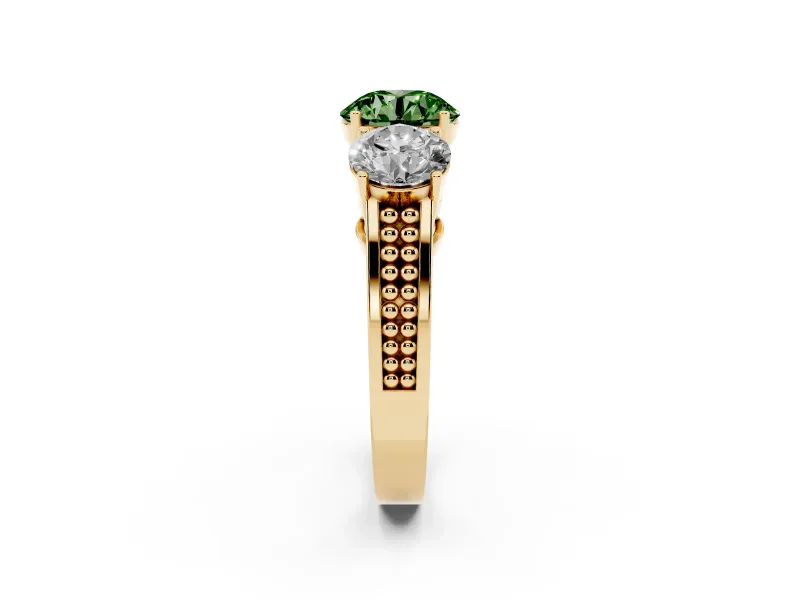 Round Engagement Ring Setting for a Fancy Green Lab-Grown Diamond | Three Stone | Yellow Gold