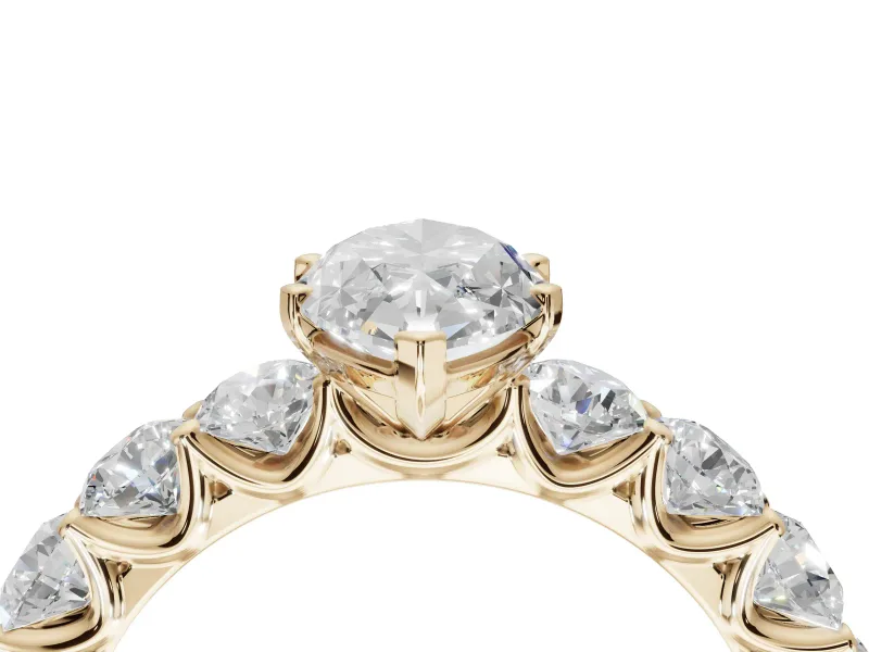 Marquise Side Stone Engagement Ring Setting | Scalloped Prong Accents | Yellow Gold