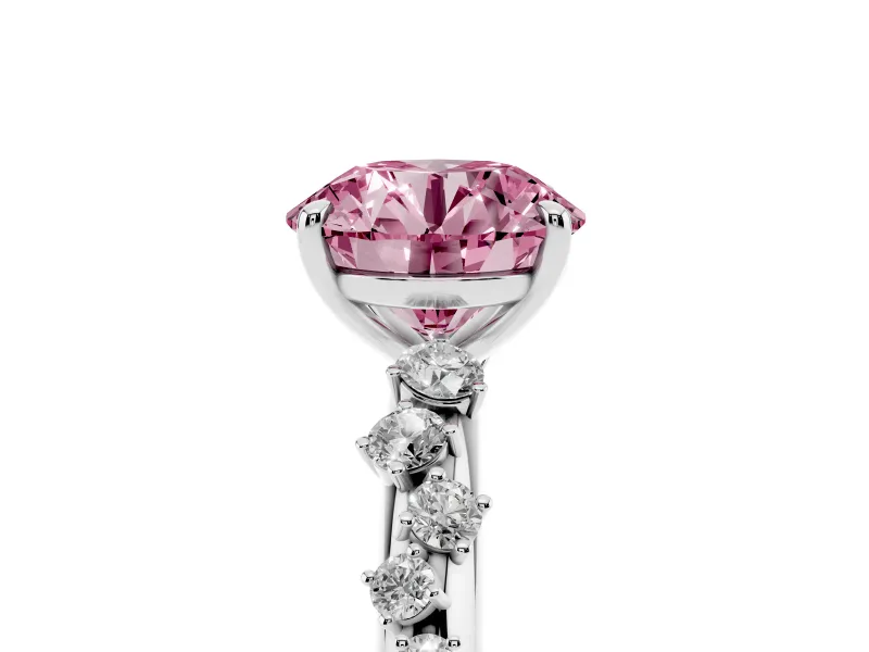 Fancy Pink Round Cut Diamond Cluster Solitaire Ring Set in Silver with Prong Setting