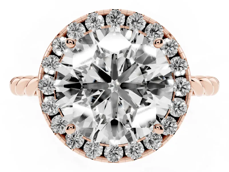 Round Halo Engagement Ring Setting | Twisted Rope Band | Rose Gold