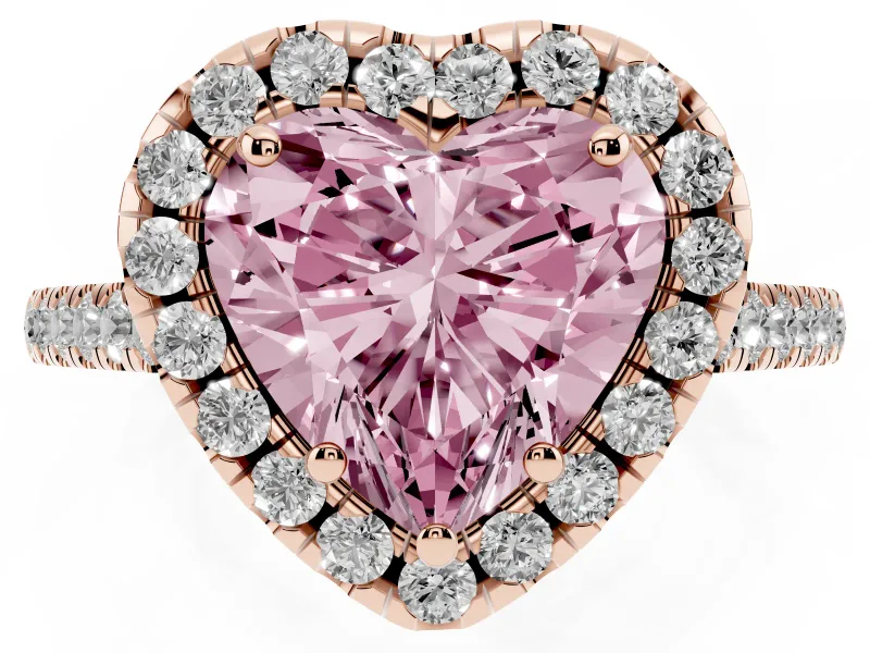 Heart-Shaped Raised Halo Engagement Ring Setting for a Fancy Pink Lab-Grown Diamond | Rose Gold