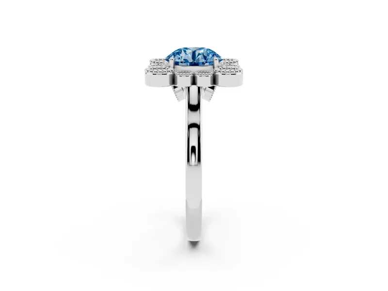 Round Milgrain Cluster Halo Engagement Ring Setting for a Fancy Blue Lab-Grown Diamond | Plain Band | Platinum