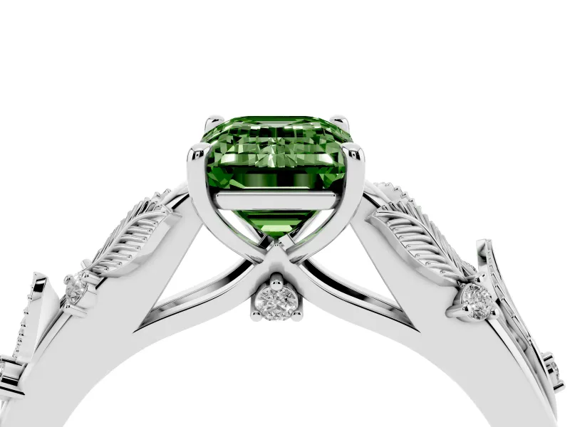Emerald Cut Leaf Solitaire Engagement Ring Setting for a Fancy Green Lab-Grown Diamond | Platinum