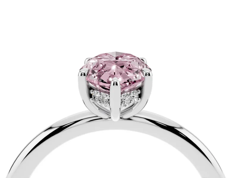 Fancy Pink Marquise Cut Diamond Solitaire Ring Set in Silver with Thin Band and Prong Setting
