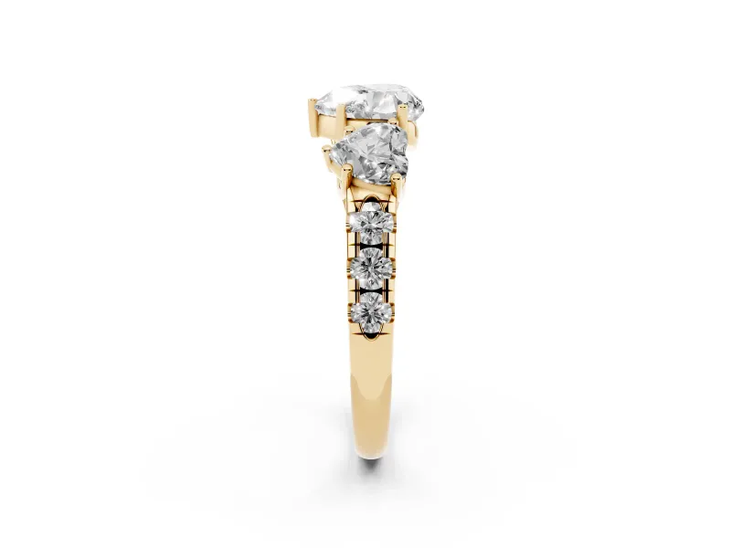 Heart-Shaped Three Stone Engagement Ring Setting | Accented Shoulders | Yellow Gold