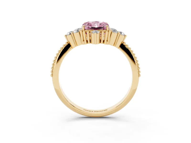 Radiant Cut Cluster Engagement Ring Setting for a Fancy Pink Lab-Grown Diamond | Yellow Gold