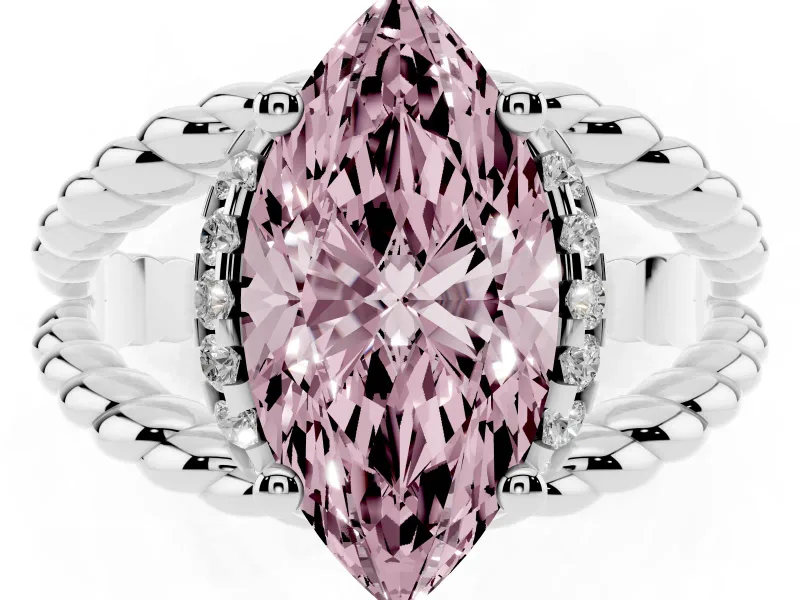 Fancy Pink Marquise Cut Diamond Halo Ring Set in Platinum with Twisted Band and Prong Setting
