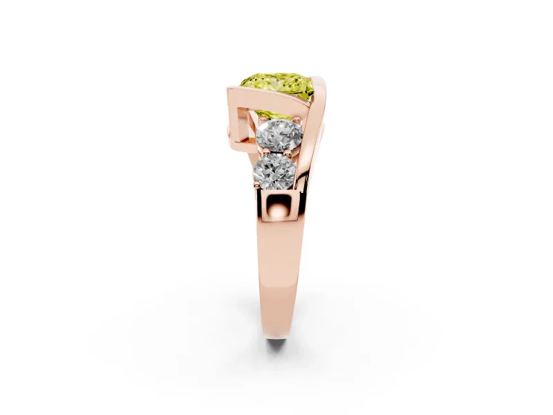 Fancy Yellow Princess Cut Diamond Bezel Bypass Ring Set in Rose gold with Round Accents
