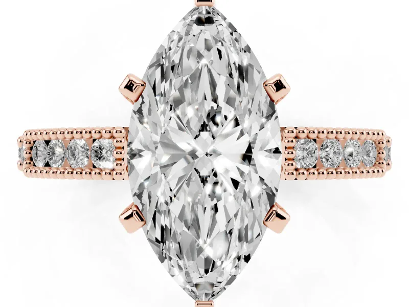 Marquise Vintage Pavé Solitaire Engagement Ring Setting | Milgrain Edges | Rose Gold