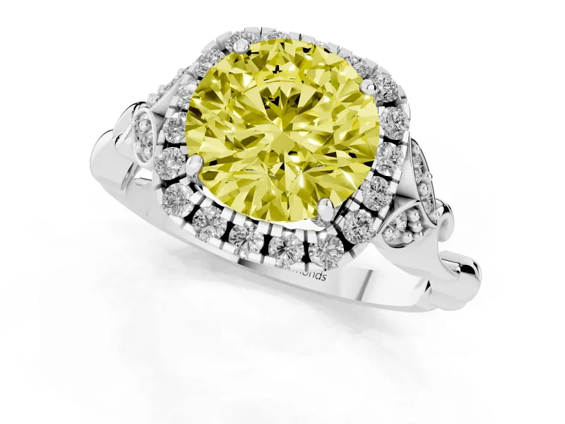 Round Vintage Halo Engagement Ring Setting for a Fancy Yellow Lab-Grown Diamond | Sterling Silver