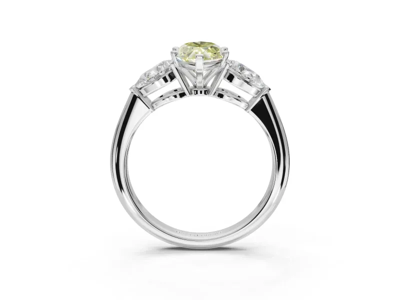 Marquise Three-Stone Ring Setting for a Fancy Yellow Lab-Grown Diamond | Pear Side Stones | Platinum