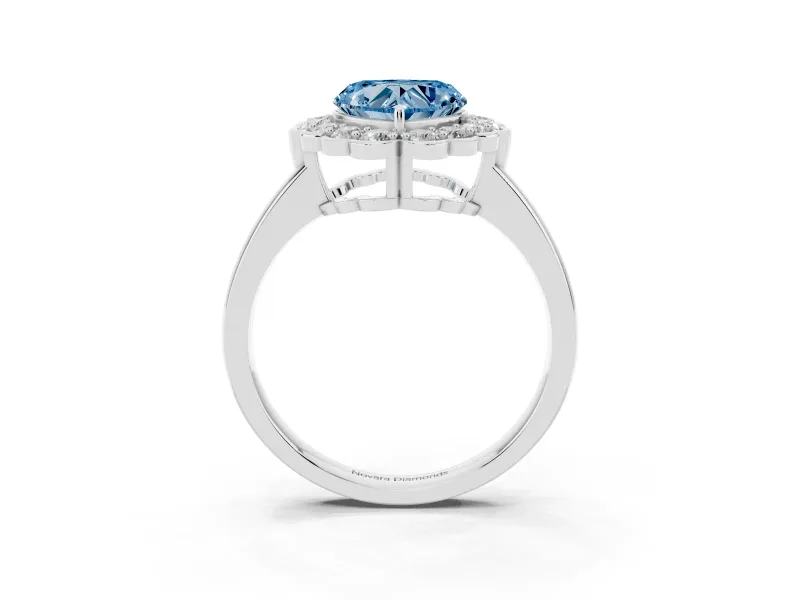 Heart-Shaped Scalloped Cluster Halo Engagement Ring Setting for a Fancy Blue Lab-Grown Diamond | Plain Band | Platinum