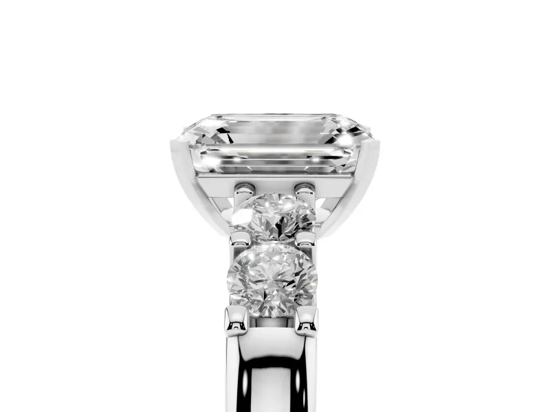 Emerald Cut Five Stone Engagement Ring Setting | Prong-Set Side Stones | Platinum
