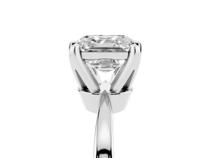 Asscher Cut Diamond Solitaire Engagement Ring Set in White gold with Slim Tapered Solitaire Band
