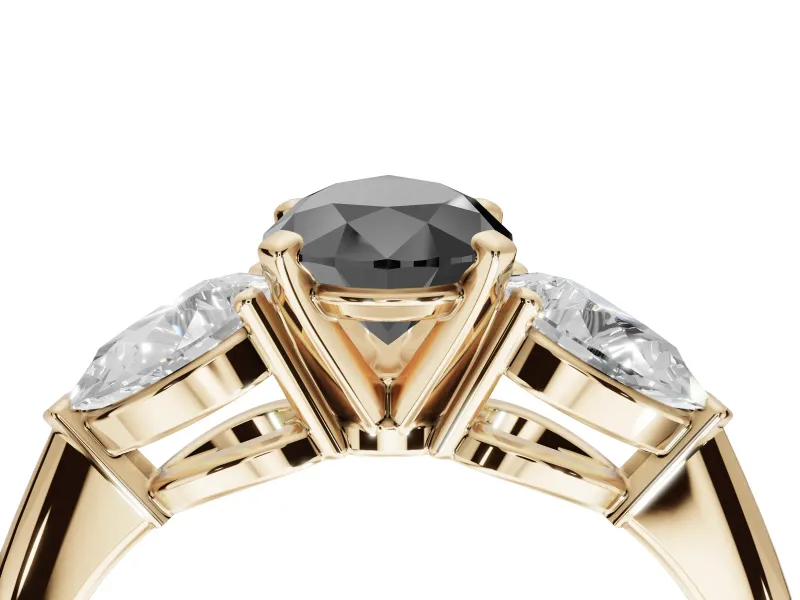 Pear-Shaped Three-Stone Engagement Ring Setting for a Black Center | Pear Side Stones | Yellow Gold