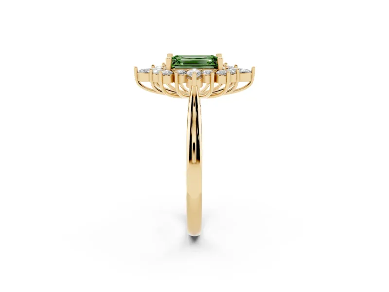 Emerald Cut Engagement Ring Setting for a Fancy Green Lab-Grown Diamond | Yellow Gold - Design NV-24790