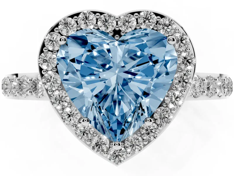 Heart-Shaped Halo Engagement Ring Setting for a Fancy Blue Lab-Grown Diamond | Heart Gallery | Sterling Silver