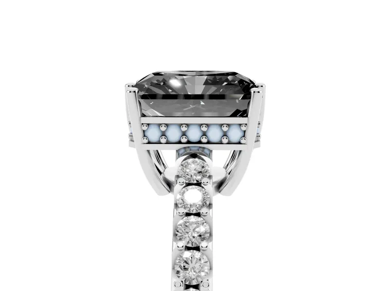 Radiant Cut Hidden Halo Engagement Ring Setting for a Black Center | White Gold