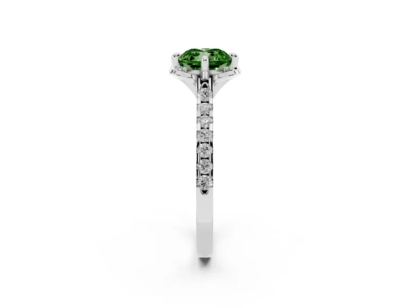 Cushion Cut Floral Petal Engagement Ring Setting for a Fancy Green Lab-Grown Diamond | Petal Accents | Sterling Silver