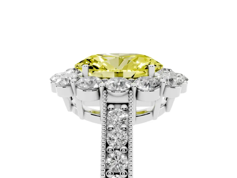 Oval Vintage Halo Engagement Ring Setting for a Fancy Yellow Lab-Grown Diamond | Platinum