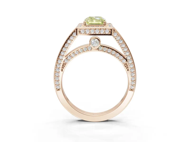 Radiant Cut Sectioned Halo Engagement Ring Setting for a Fancy Yellow Lab-Grown Diamond | Rose Gold