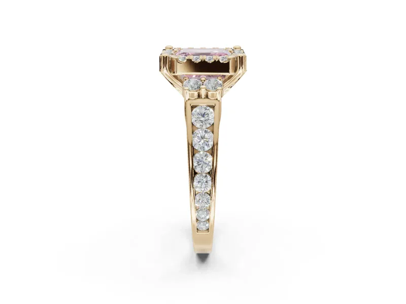 Asscher Cut Halo Engagement Ring Setting for a Fancy Pink Lab-Grown Diamond | Graduated Channel Band | Yellow Gold