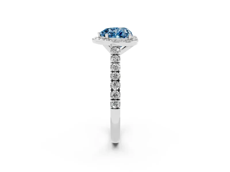 Fancy Blue Heart Cut Diamond Halo Engagement Ring Set in Platinum with Pavé Band and Prong Setting