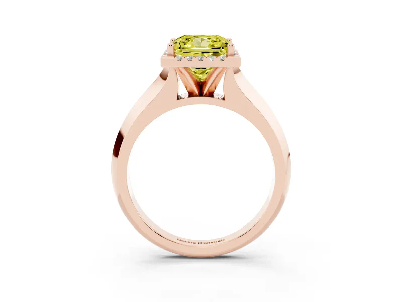 Fancy Yellow Princess Cut Diamond Halo Ring Set in Rose gold with Cathedral Band and Prong Setting