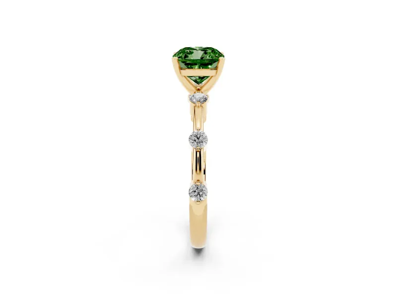 Cushion Cut Bar Set Engagement Ring Setting for a Fancy Green Lab-Grown Diamond | Yellow Gold