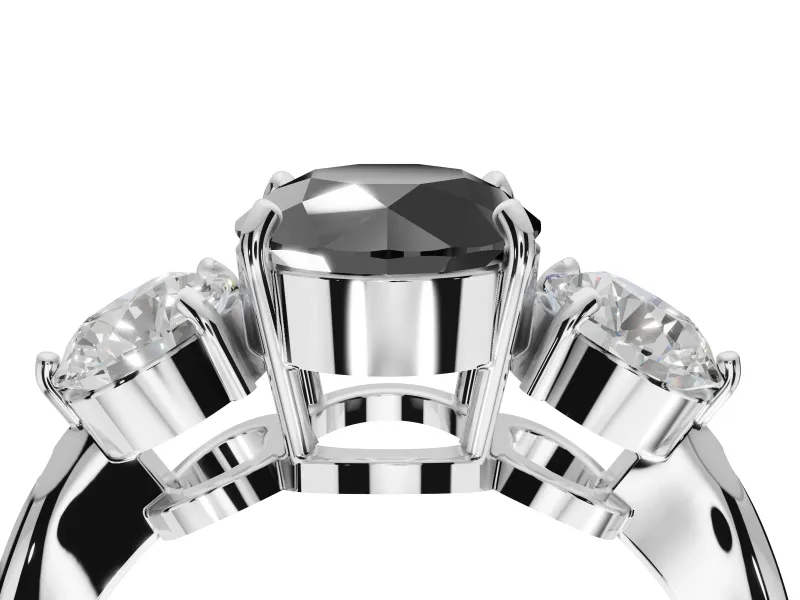Fancy Black Round Cut Lab-Grown Diamond Three-Stone Ring Set in Platinum with Channel-Set Band and Prong Setting
