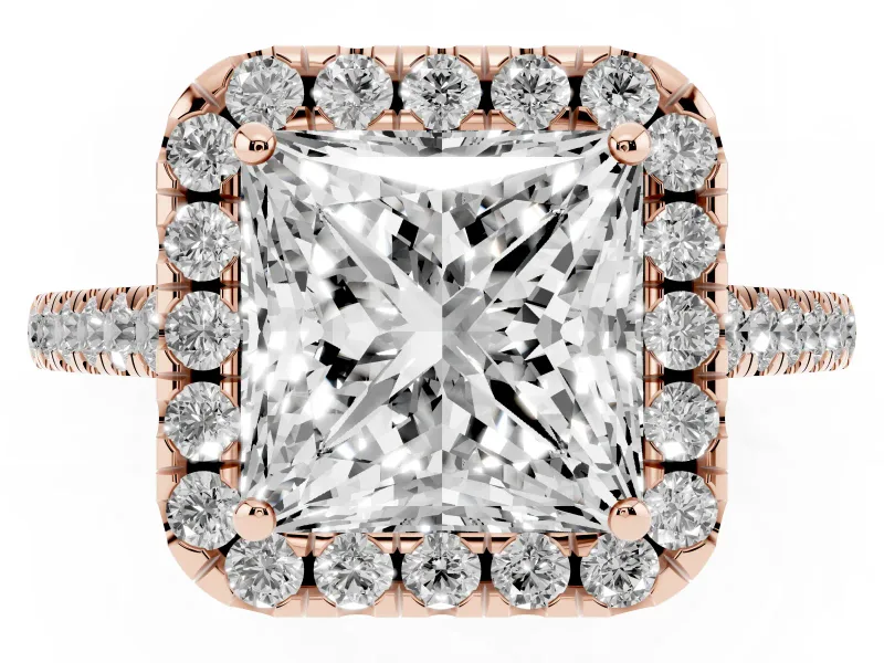 Princess Cut Halo Engagement Ring Setting | Pave Shoulders | Rose Gold