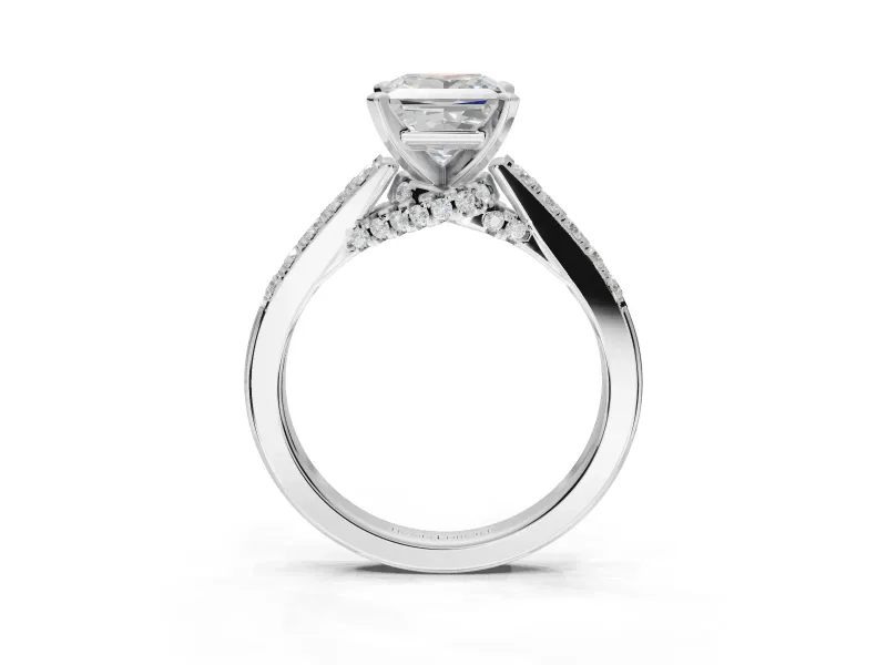 Princess Cut Pavé Solitaire Engagement Ring Setting | Crossover Gallery | Platinum